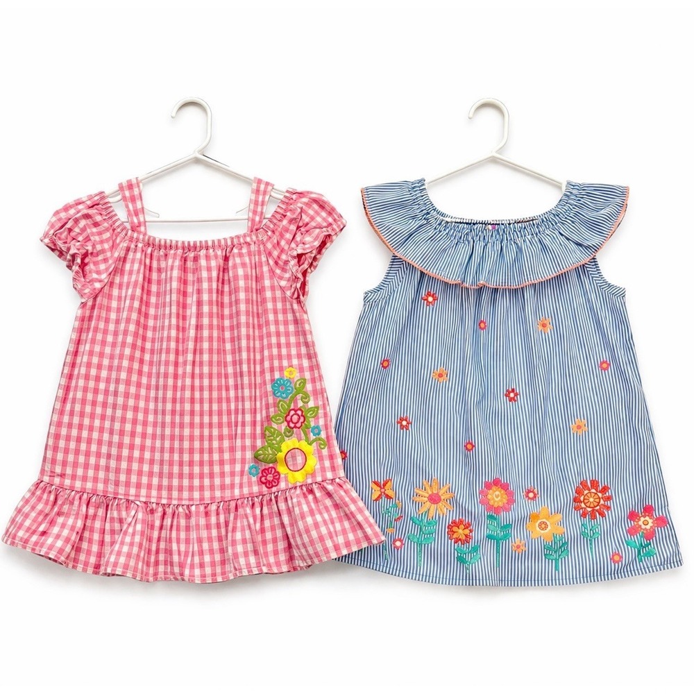 Healthtex Girls Dress Bundle 4T Pink Gingham Blue Stripe Floral Summer